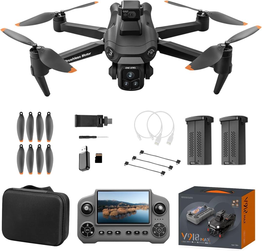 GPS Drone with 1080P Triple HD Camera 5G Screen Remote Control, 360° Laser Obstacle Avoidance GPS Auto Return Foldable Aerial Photography RC Quadcopter V918 MAX Hobby Drone for Adults with 2 Batteries