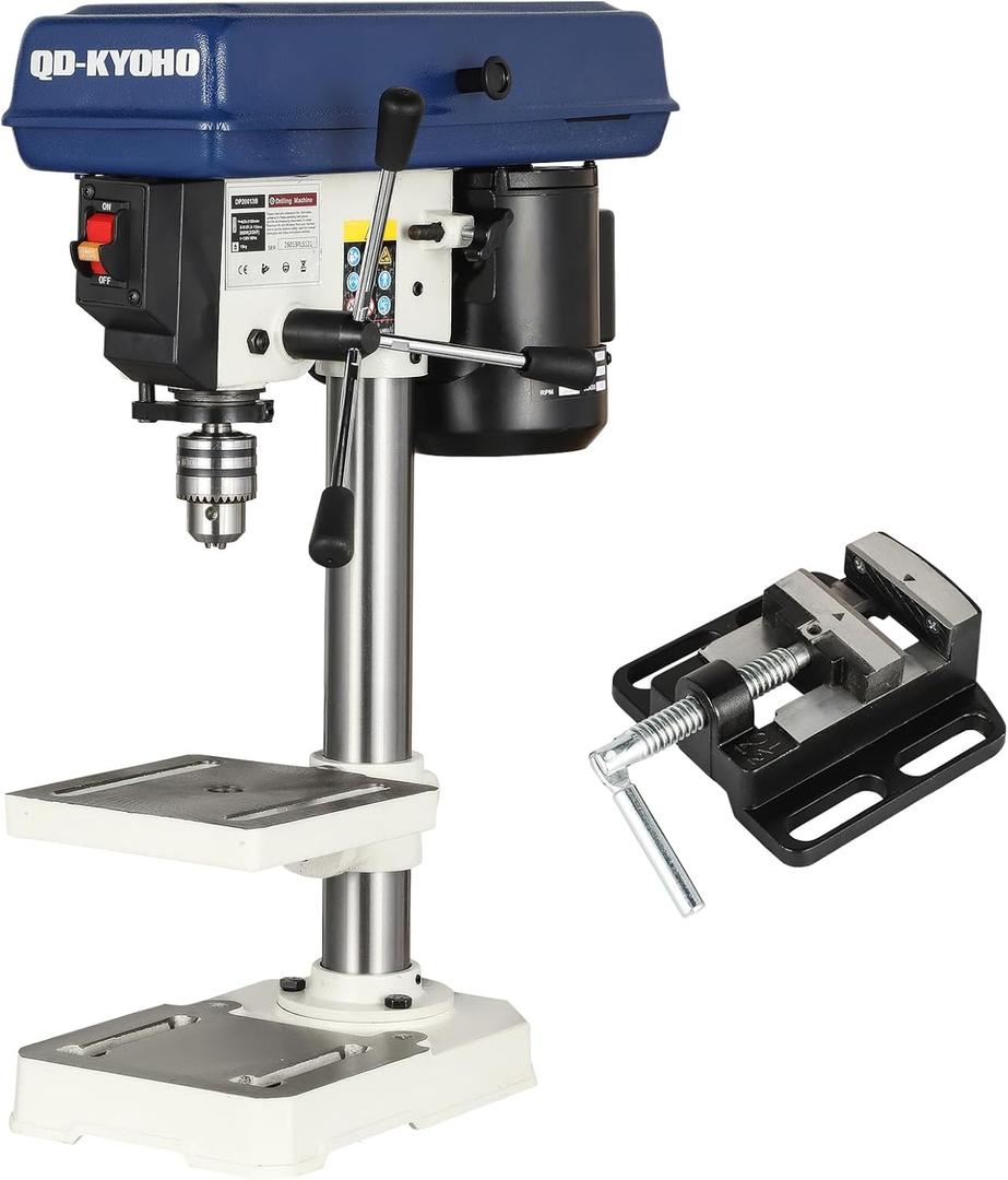 QK-KYOHO 8" Benchtop Drill Press - 3.1A Motor Drill Press Heavy-Duty Cast Iron Head - Bench Drill Press 5 Speed Adjustable (620-3100 RPM) - 0-45Tilting&Height Adjustable Table Drill Presses