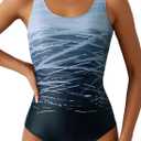Aleumdr Womens Color Block Print One Piece Swimsuits Athletic Training Swimwear Bathing Suits (Medium, Gray 11)