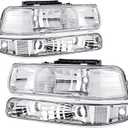 Headlights Assembly Compatible with 99-02 Chevy Silverado / 00-06 Tahoe Suburban Headlights Headlamp with Bumper Lights, Chrome Housing Clear
