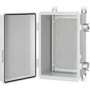 Junction Box, IP67 Waterproof Plastic Enclosure for Electrical Project, Hinged Grey Cover, Includes Mounting Plate and Wall Bracket (Grey Cover, 11.4"7.5"5.5")