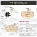 CATINER 24'' Modern Crystal Chandelier 8-Lights Luxury Gold Semi Flush Mount Ceiling Light Fixtures Round Crystal Pendant Chandelier for Living Room Dining Room Foyer Bedroom Kitchen, Large-24