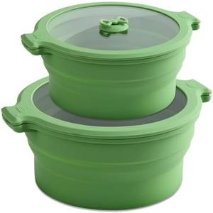 Collapsible Silicone Microwave Cookware Cooker Steamer for Cooking with Lids, 0.8L and 1.4L Glass Food Storage Container Sealed Bowl Mixing Bowls 2pc Set BPA Free