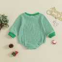 ZAXARRA Baby Christmas Sweatshirt Romper Striped Waffle Knit Jumpsuit Christmas Tree Embroidery Cute Boy Girl Holiday Outfit (Green)