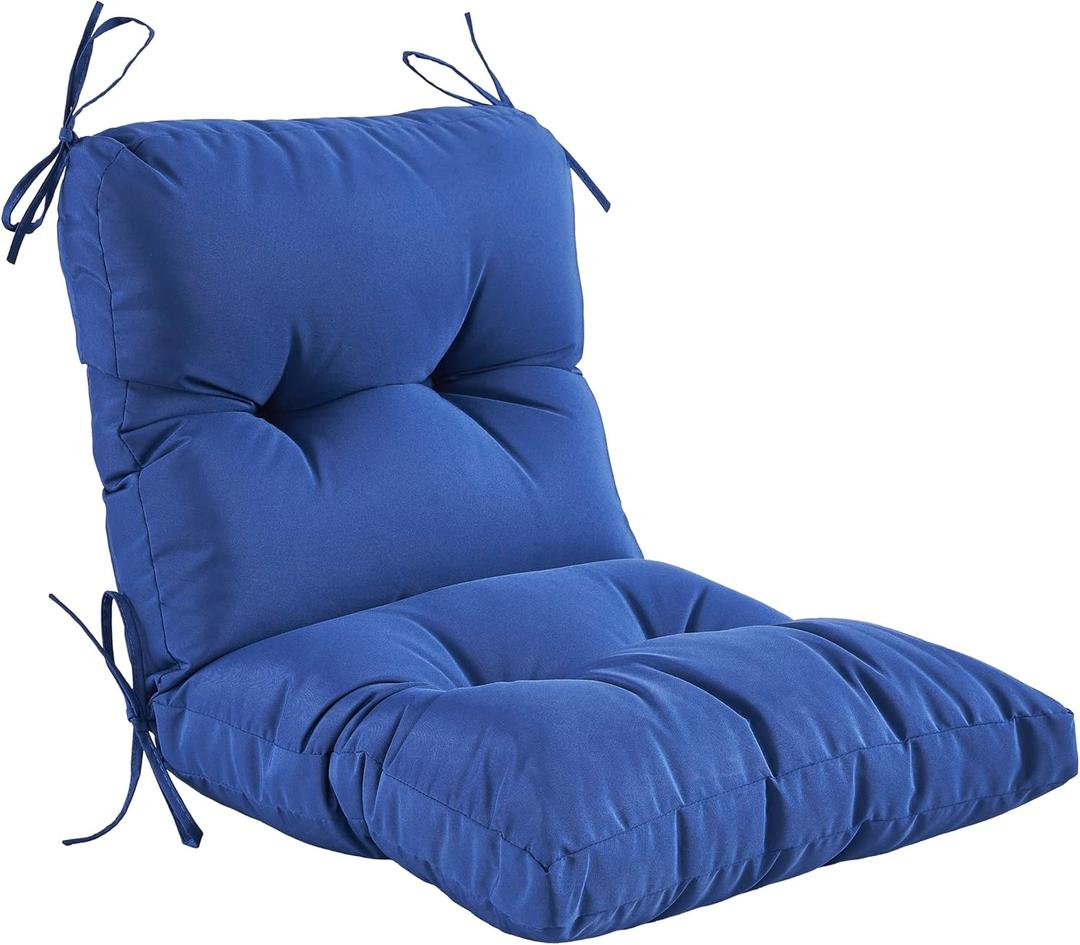 Outdoor Indoor Seat/Back Chair Tufted Cushion,All-Weather Patio Chair Cushion with Ties,for Patio Furniture,Navy Blue