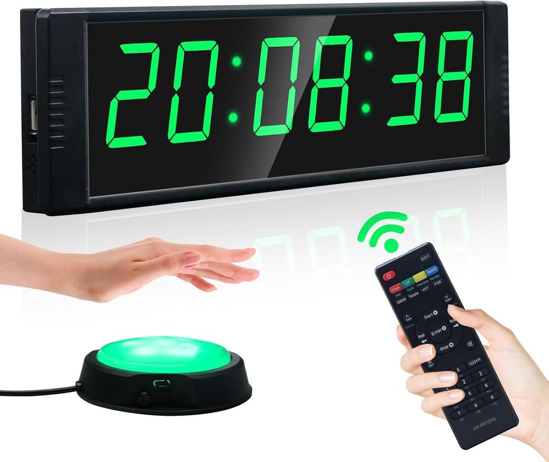 YZ Gym Clock for Home Gym with Start/Stop Button, Interval Timer for Workout, Stopwatch/Countdown Timer with Remote, 12/24H Digital Wall Clock, Portable Home Gym Accessories