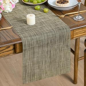 Artoid Mode Vinyl Table Runners, 12x60 Inch Wipeable Woven Plastic Arbitrarily Cropped Runner for Home Party Indoor Kitchen Dining Room Holiday Table Decoration,Brown