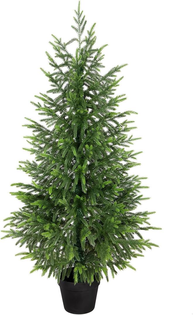 4ft Artificial Norfolk Pine Christmas Tree for Outdoor, 48in Real Touch Faux Norfolk Pine Christmas Tree with Black Pot for Indoor Outdoor Front Porch Home Xmas Decor