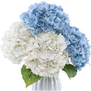 Coferset 4Pcs Hydrangea Artificial Flowers Lifelike Faux Hydrangea Real Touch Fake Flowers for Home Wedding Christmas Office Party Living Room Decoration,22inch(2 White+2 Baby Blue)