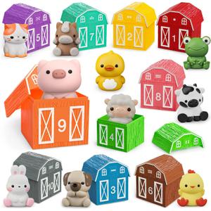 Learning Toys for 1 2 3+ Year Old Toddlers, 20pcs Farm Animals Barn Toys Finger Puppets for Kids, Montessori Counting Matching & Color Sorting Toy Set, Easter Christmas Birthday Gift for Baby Boys Girls