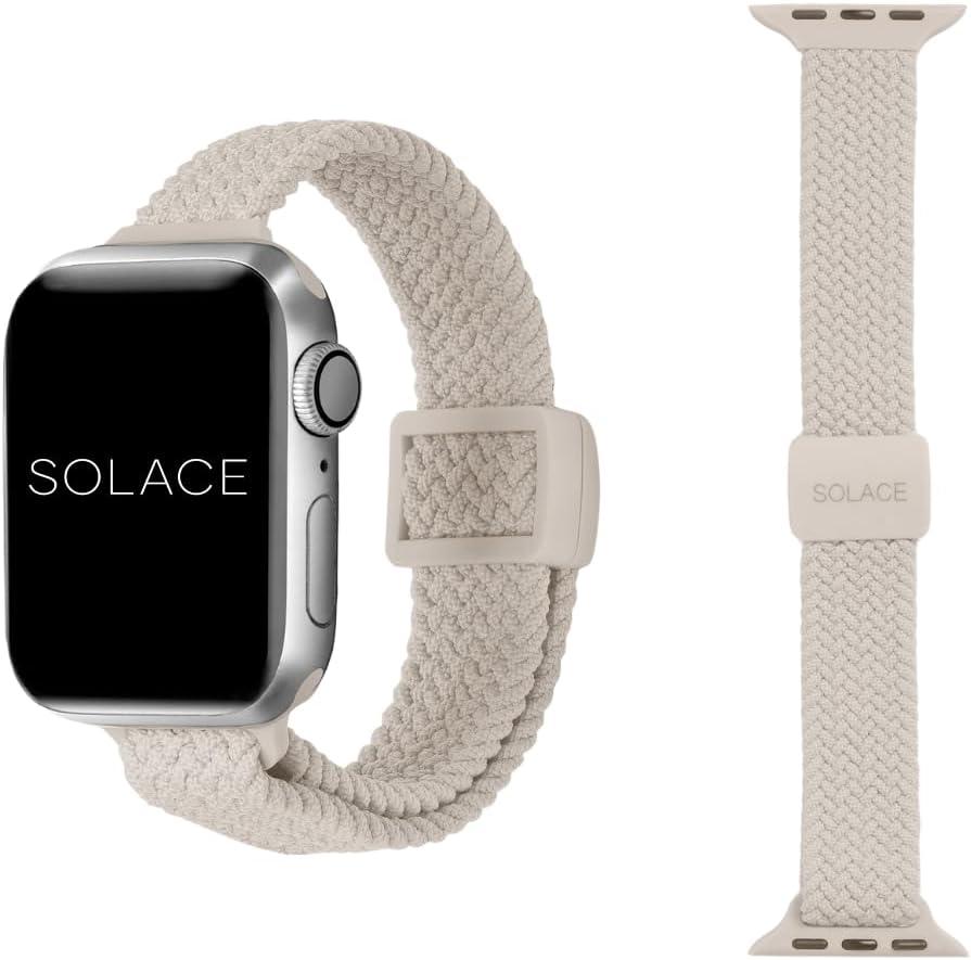 Solace Bands Slim Imperium Adapt Adjustable Nylon Braided Watch Band - Compatible w/All Apple Watches - Solace Apple Watch Bands for Women & Men - Smart Watches Band Series 11 10 9 8 7-1 SE (44/45/46/49MM, Sand)