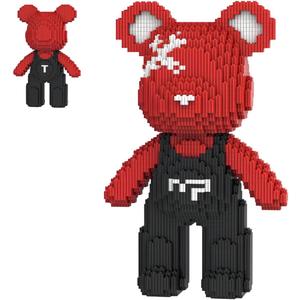 Red Teddy Blocks Bear Micro Building Blocks Set(4500Pieces) Christmas Graffiti Bear Building Blocks Creative Gift, Home Office Decor for Kids Adults 8+