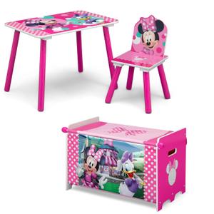 Delta Children Disney Minnie Mouse 3-Piece Toddler Playroom Set Includes Table, Chair and Toy Box, Pink