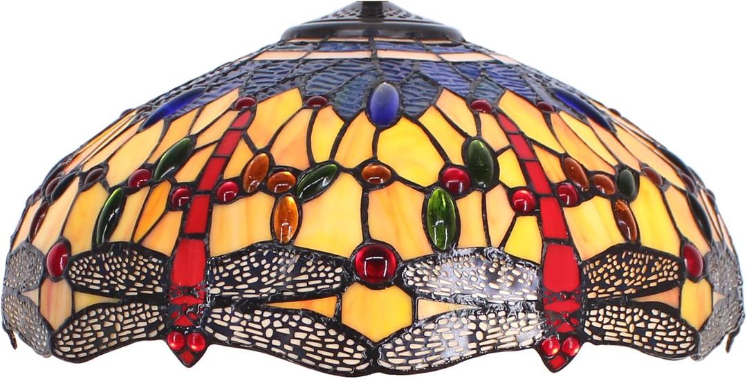 Large Tiffany Lamp Shade Replacement Only 16Inch Stained Glass Lampshade Fit For Table Lamps FLoor Lamp Ceiling Fixture Pendant Hanging Light Home Office Decoration (Yellow Dragonfly)