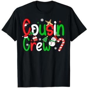 Cousin Crew Christmas Xmas Lights Family Matching Pajamas T-Shirt Size L, Black