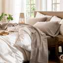 MooMee Bedding Sheet Set 100% Washed Cotton Linen Like Textured Breathable Durable Soft Comfy (Heathered Taupe, King)