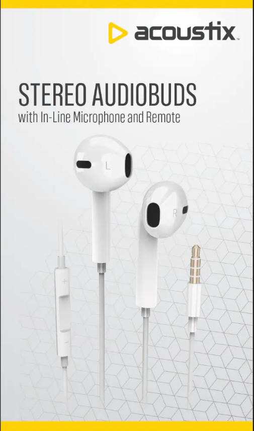 Acoustix Stereo Audiobuds with In-Line Microphone and Remove White