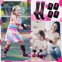 Jiuguva Breast Cancer Awareness Socks Wristbands Set Camo Pink Ribbon Crew Socks (kids sizes) Black Wristbands for Sports