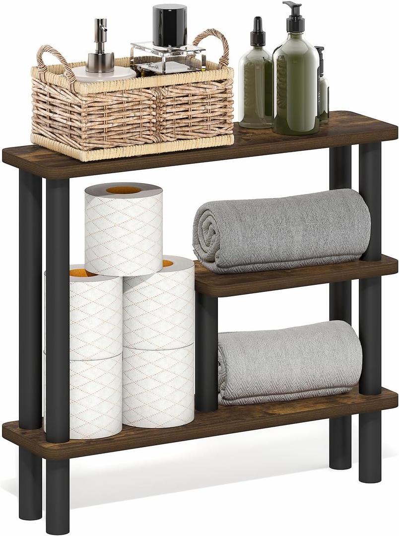 Furinno Turn-N-Tube Bathroom Storage Shelf, 3-Tier Toolless Narrow Storage Rack, 5.7" Wide Space Saving Shelf, for Bathroom, Living Room, Entryway, Amber Pine, 5.71" x 20.87" x 18.35"