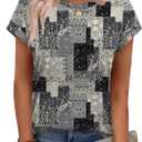 Alaroo Womens Summer Tops Short Sleeve Shirts Crew Neck Cute Trendy Tunic Blouses (L) (Large, Print 56)