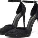 Elisabet Tang High Heels, Women Pumps D'Orsay Ankle Strap Pointed Toe Stiletto Heels Rhinestone Party Wedding Shoes Black Rhinestone Size 8