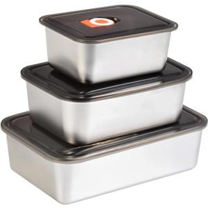 Kichwit Stainless Steel Lunch Box Container with Lid, Pack of 3 Bento Snack Boxes for Work, Travel or Picnics, Dishwasher Safe, 25oz, 45oz, 65oz