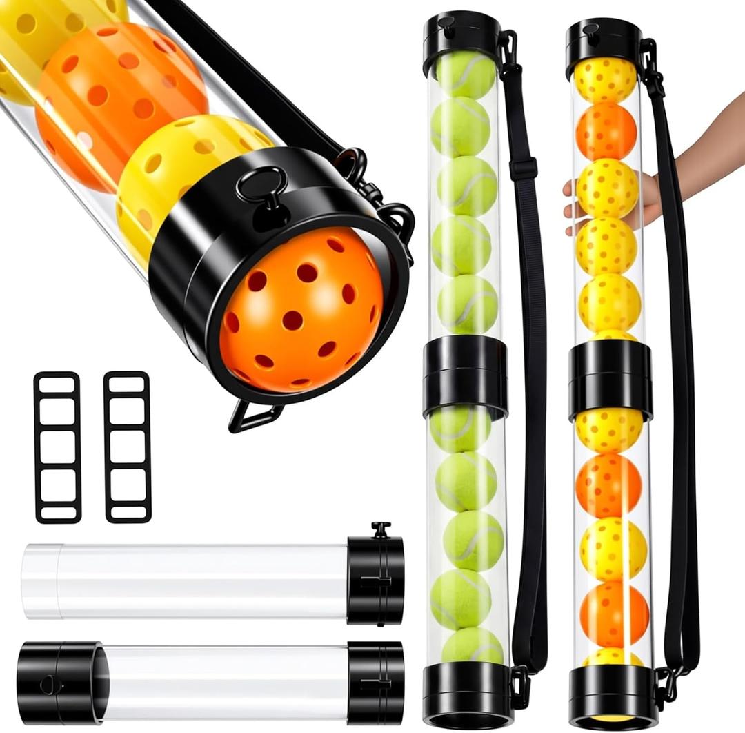 Soulchen 2 Pack Ball Retriever Upper Compatible with Pickleball Tennis Pickup Tube Holds 11/16 Balls with Shoulder Strap Easy Pickup Portable Ball Holder Storage Compatible with Pickleball