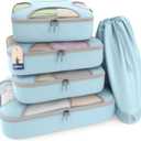 Shacke Premium 5 Packing Cubes Set - Lightweight Mesh Travel Luggage Organizers with Laundry Bag, 5-Piece Suitcase Storage System (Sky Blue)