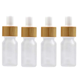 Patelai 46 Pcs 10 ml/ 0.33 oz Frosted Glass Dropper Bottles White Essential Oil Bottles with Eye Dropper and Bamboo Lids Perfume Sample Essence Liquid Cosmetic Containers and Funnels