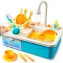 Color Changing Play Sink Kitchen Toys - Pretend and Play Toddler Toy with Running Water, Electric Dishwasher and Chopping Sounds - Automatic Water Cycle System Birthday Gift for Girls Boys