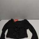 Verdusa Women's Y2K Tie Front Tops Bell Sleeve Floral Print Mesh Tops Long Sleeve Shirts 2000s Clothing (Black)