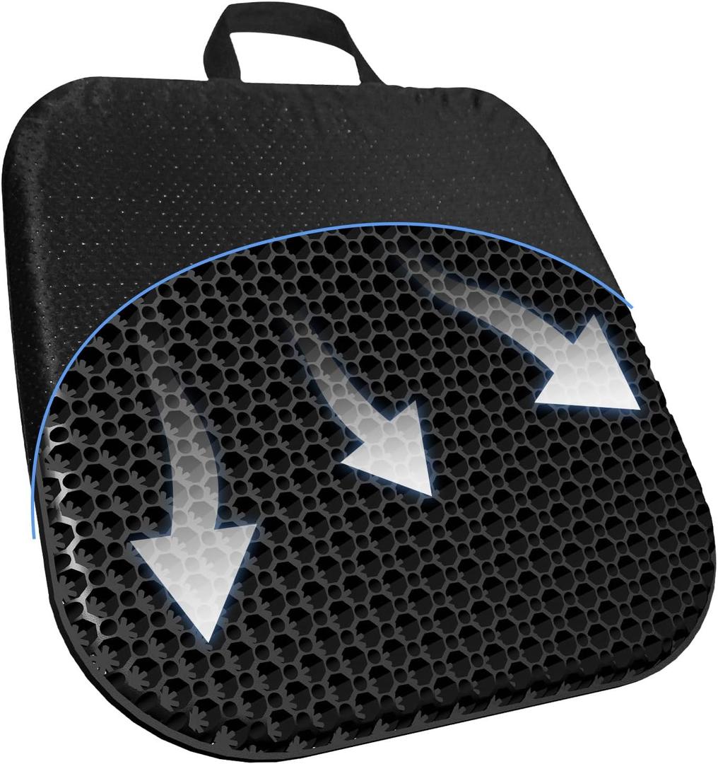 Gel Seat Cushion for Long Sitting With handle-Large & Thick & Soft & Breathable-Gel Cushion for Wheelchair, Gel Chair Cushion for Hip Pain, Gel Seat Cushion for Office Chair (Black, 17 x 15 inches)