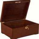 J&F CO. Wooden Box 100% Acacia Wood Storage Box with Lock, Handmade Wooden Box with Hinged Lid, Large Retro Design Wooden Box for Keepsake,Recipe or Jewelry(Wood Color) (wood 2)