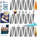 Tuauoe Cream Horn Molds for Baking, 38pcs Horn Forms Set, Non-stick Stainless Steel 30pcs Cone Shaped with Cleaning Brush, Piping Tip, Piping Bag, for ice Cream Cones, Puff Pastry, Baking Cones