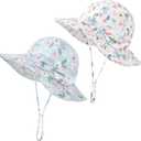 Baby Girl Sun Hat 2Pack Infant Toddler Swim Wide Brim Strap Bucket Hat with UPF 50+ Adjustable