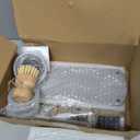 Kitchen Soap Dispenser Set with Instant Dry Tray,16 Oz Hand and Dish Soap White Glass Dispenser Set,Stainless Steel Pump,Waterproof Labels&Dish Brush,Luxury Soap Bottle for Kitchen,Bathroom (8.6"L x 3"W x 3"H)