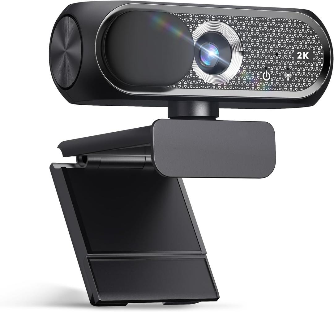 2K Webcam with Microphone, Privacy Cover, Wide-Angle Lens, Auto Light Correction, Plug & Play USB Webcam for Laptop, Desktop, PC, Mac, Zoom, Skype, Streaming (Black)
