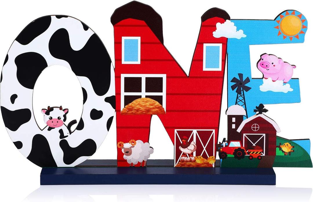 Farm Animal 1st Birthday Party Table Decoration, One Table Topper Letter Sign Wood Farm Barnyard First Birthday Milestone Baby Shower Decoration Barn Photo Props Centerpiece Grass Children Newborn