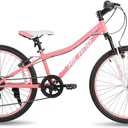 HILAND 24 Inch Kids Bike for Boy Girl Age 7-15 Year Old, Youth Mountain Bike, 7-Speed Kid's MTB Bicycles, Pink