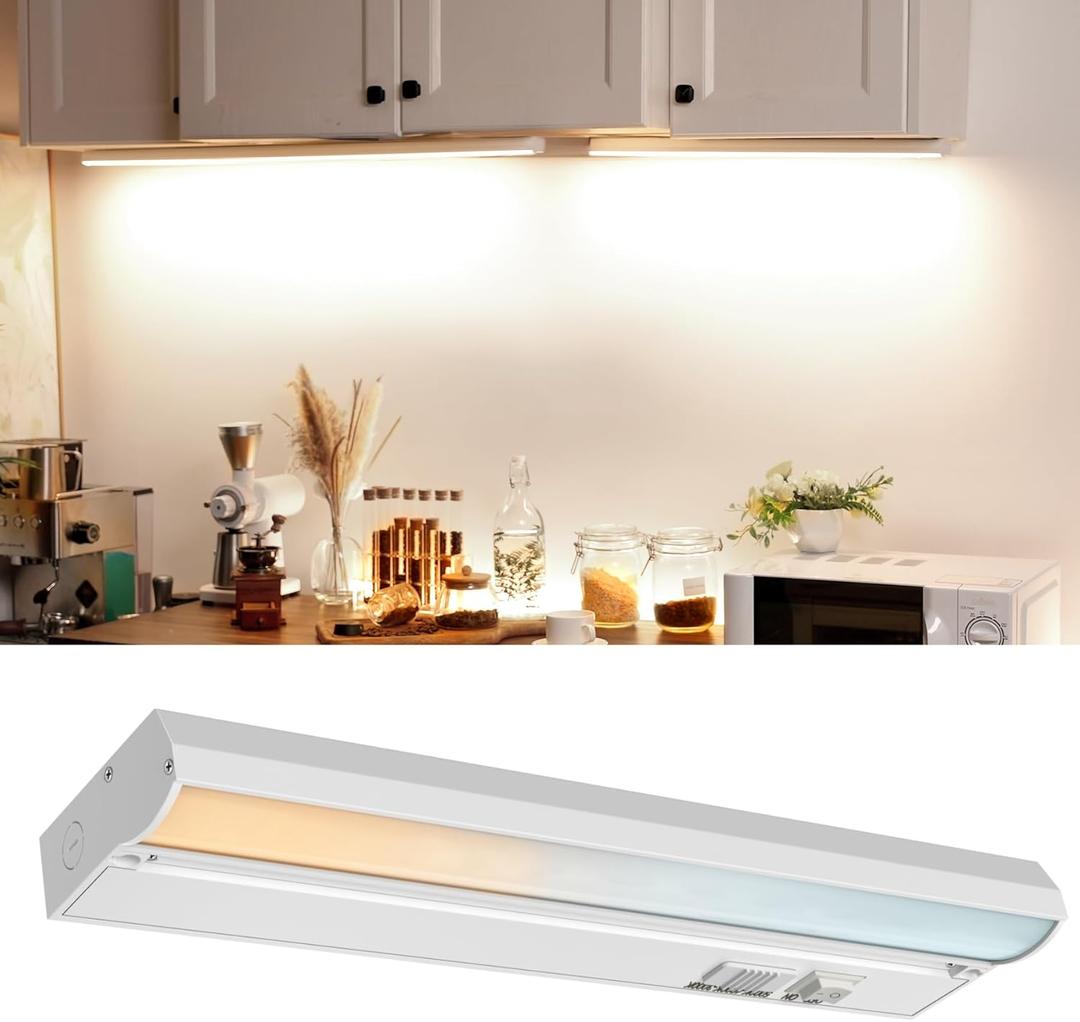 1 Pack 16" LED Hardwired Under Cabinet Lighting, 14W 1000LM, 3CCT (3000K/4000K/5000K), Easy Install Under Counter Lighting for Kitchen CabinetsCloset, Shelves,YT-4201B-16-2