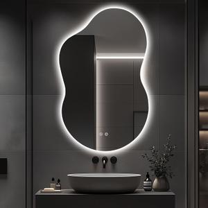 48"x30" Irregular LED Lighted Vanity Mirror for Bathroom, Front and Backlit, Anti-Fog, 3-Color Dimmable Lighting, Wall Mount [Horizontal/Vertical] (Cloud Shape)