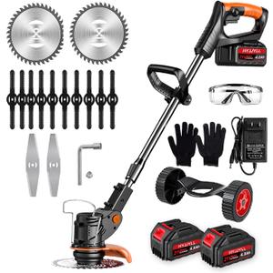 Cordless Weed Wacker with Wheels, Electric Weed Eater Battery Powered, 35-47 inches
