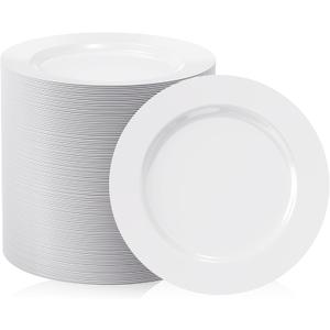 FOCUSLINE 100 Count White Plastic Dessert Plates 7 Inch, Disposable Heavy Duty Plastic Plates for Weddings, Parties and Events