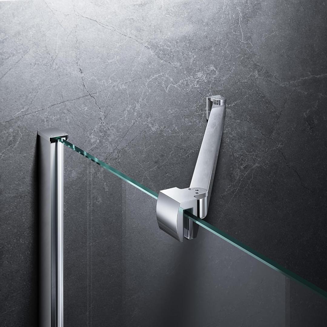 Frameless Shower Door Support Bar, Stainless Steel Wall-to-Glass Support Arm to Fixed Shower Glass Panel, for 1/4"-3/8" (6-10 mm) Door, 180 Pivot & Stow-Flat Mode (Chrome, 15.8-inch(400mm))