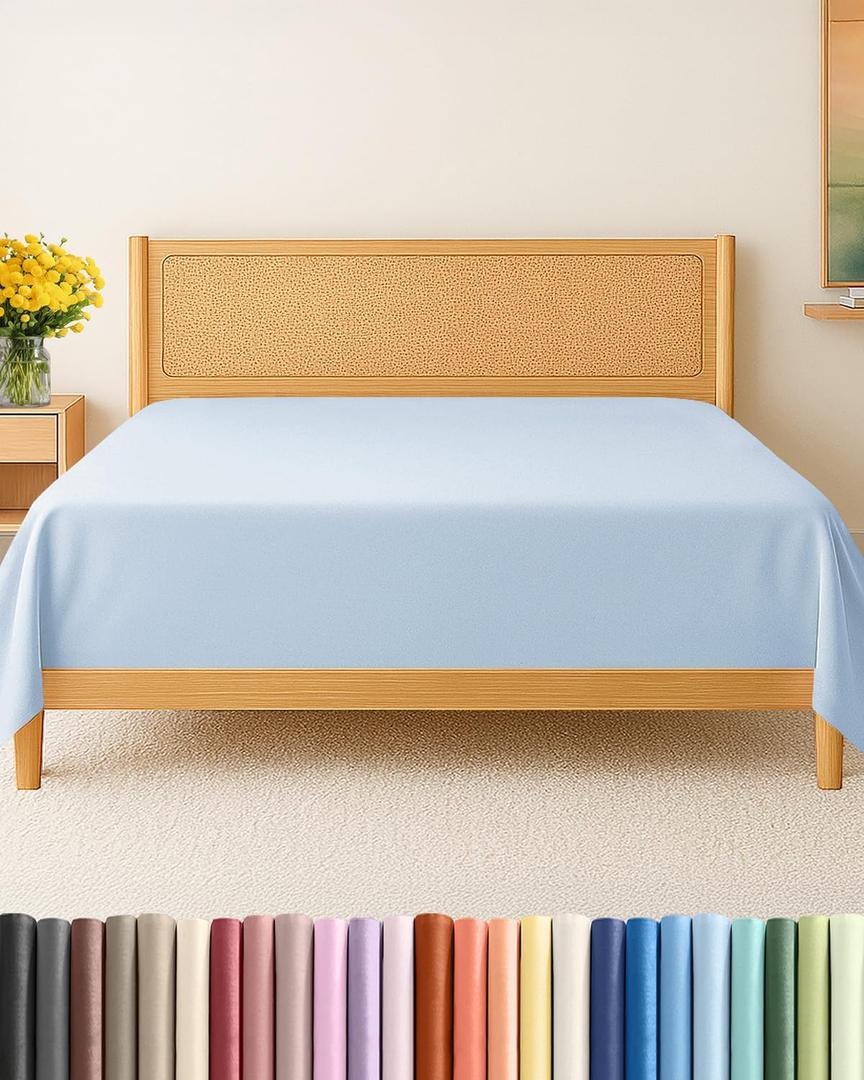 Queen Size Flat Sheet - Hotel Quality Top Flat Bed Sheet Only - Ultra-Soft, Breathable & Cooling - Fade & Wrinkle Free - Easy-Care, Stain & Shrink Resistant Bedding - Easy-Fit & Oeko-Tex - Sky Blue