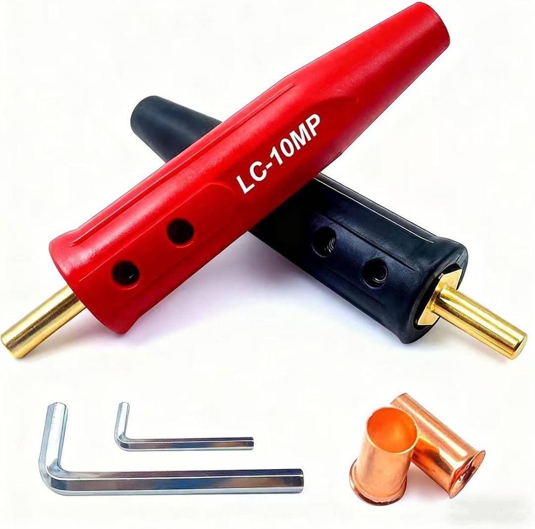 LC-10MP Tapered Machine Plug for Miller Welders, Red & Black (05080 & 05081), Fits Cable Sizes #4-1/0 (25-50mm), Welding Lead Connectors, Welding Cable Connectors