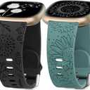 Minyee 2 Packs Floral Engraved Band Compatible with Fitbit Versa 4/Versa 3/Sense 2/Sense Band Women, Cute Silicone Dandelion Sunflower Design Soft Sport Fancy Summer Strap for Versa 4