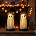 Halloween Decorations Indoor - 2 Pack Light Up Ghost Decor, Glowing Cute Ghost for Home, Tabletop, Mantel, Kitchen Party - Halloween Decor & Holiday Lights (Warm White)
