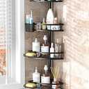 Tension Pole Shower Caddy Corner: Adjustable 4tier Bathroom Organizer Shelves - Rustproof Bathtub Shampoo Rack 43.5-120 inch (Matte Black)