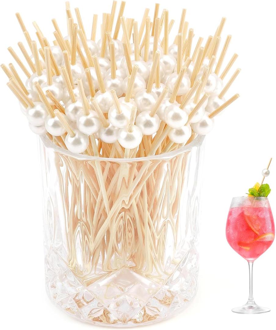 Cocktail Picks - 450PCS 4.7in White Pearl Toothpicks for Appetizers & Drinks, Party Favors & Skewers